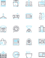 Metropolitan housing linear icons set. Urban, Housing, Apartments, City, Housing developments, High-rise, Suburban line vector and concept signs. Townhomes,Diverse,Affordable outline illustrations