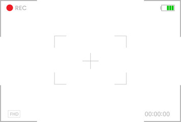 Photo or video camera viewfinder screen set. Vector display frame, focus and grid, zoom, shutter, preview and record shooting settings of digital, dslr, analog camera or camcorder viewfinder