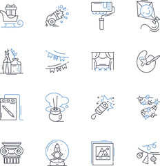 Ingenious hobbies line icons collection. Puzzles, Robotics, Coding, Origami, Woodworking, Calligraphy, Quilling vector and linear illustration. Sewing,Needlepoint,Glassblowing outline signs set