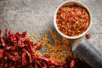 Thai dried chilli, red hot chili peppers	