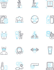 Elegance linear icons set. Glamour, Poise, Sophistication, Grace, Refinement, Charisma, Dignity line vector and concept signs. Polished,Classy,Chic outline illustrations