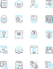 Smart computing linear icons set. Automation, Artificial intelligence, Big data, Cloud computing, Cryptography, Cybersecurity, Data analytics line vector and concept signs. Digitalization,Machine
