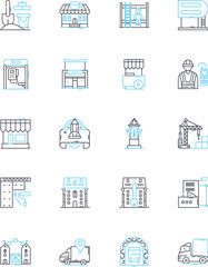 Fototapeta premium Metropolitan structure linear icons set. Cityscape, Architecture, Transportation, Urbanization, Gridlock, Density, Crowded line vector and concept signs. Skyline,Diversity,Development outline