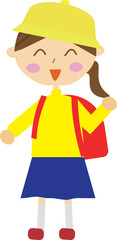 ランドセルを背負って登校している女の子・小学生・イラスト