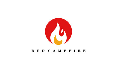 Red campfire logo with a red circle and a yellow flame