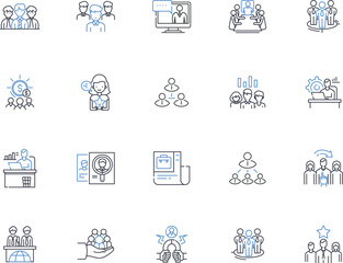 Labor force line icons collection. Employment, Jobs, Workforce, Employment rate, Unemployment, Skills, Job market vector and linear illustration. Demographics,Wage,Education outline signs set