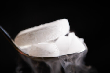  dry ice on black background