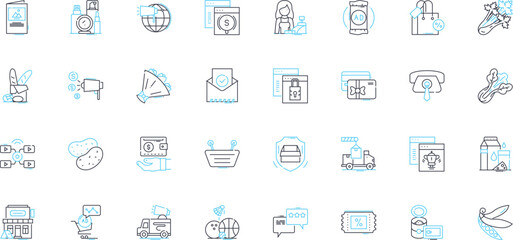 Shopping plaza linear icons set. Retail, Stores, Boutiques, Market, Mall, Outlet, Emporium line vector and concept signs. Bazaar,Grocery,Department outline illustrations Generative AI - obrazy, fototapety, plakaty