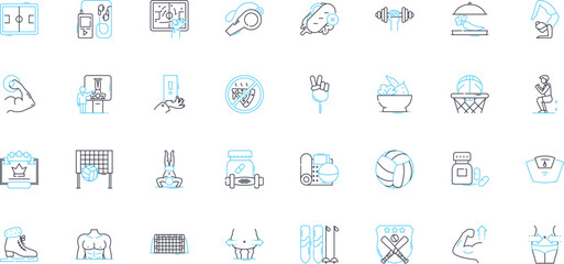 Powerlifting linear icons set. Strength, Barbell, Squat, Bench, Deadlift, Lifting, Competitions line vector and concept signs. Records,Training,Heavyweight outline illustrations Generative AI