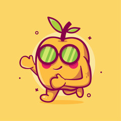 cool apricot fruit character mascot running isolated cartoon in flat style design 