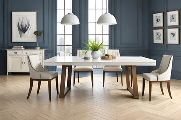 Premium luxury modern dining room with marble table and chairs