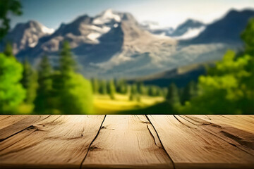 mountain background Table for placing products. Illustration