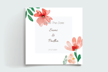 hand drawn watercolor flower wedding invitation