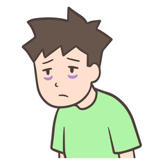 目の下にクマがある猫背の男性、無気力の人、上半身