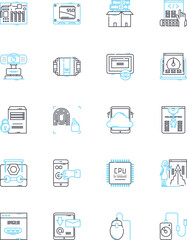 Laptop linear icons set. Portable, Efficient, Productive, Slim, Lightweight, Powerful, Stylish line vector and concept signs. Versatile,Compact,Convenient outline illustrations Generative AI