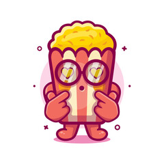 kawaii popcorn character mascot with love sign hand gesture isolated cartoon in flat style design