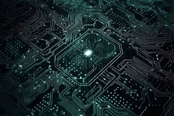 Abstract and futuristic circuit board background pattern with particles and grid patterns. generative AI
