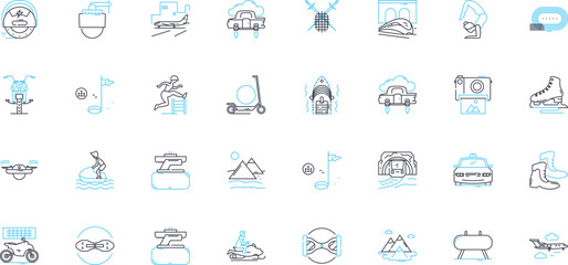 Naklejka premium Fitness world linear icons set. Workout, Strength, Cardio, Exercise, Gym, Yoga, Pilates line vector and concept signs. Nutrition,Muscle,Health outline illustrations Generative AI