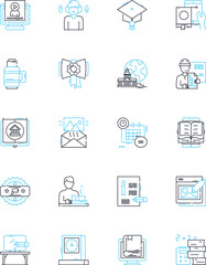 Secondary schooling linear icons set. Curriculum, Electives, Exams, Extracurriculars, Friends, Homework, Learning line vector and concept signs. Mathematics,Opportunities,Teachers Generative AI