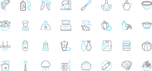 Dishware linear icons set. Plate, Bowl, Cup, Saucer, Spoon, Fork, Knife line vector and concept signs. Platter,Serving dish,Charger outline illustrations Generative AI