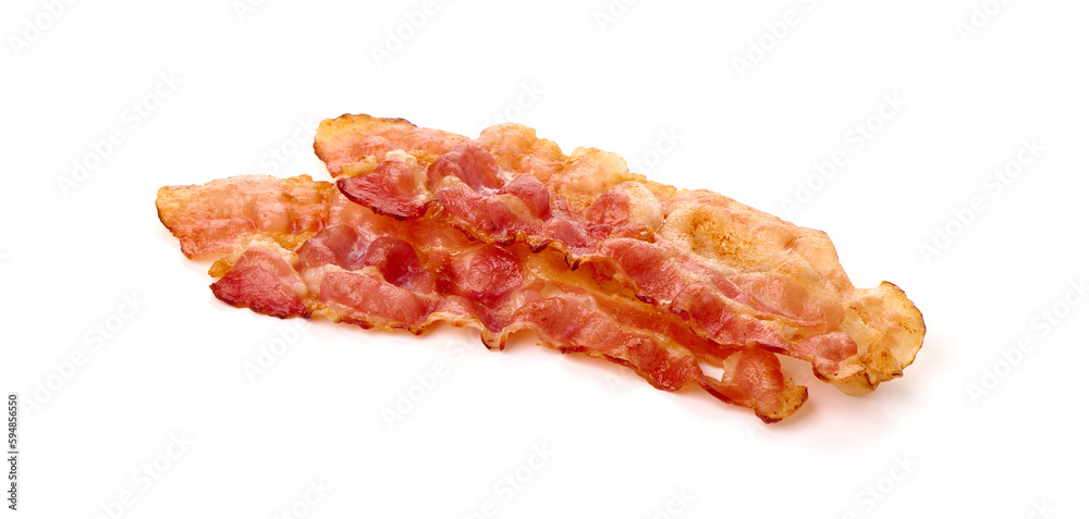 Wall mural Fried pork bacon, isolated on white background.