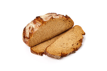 Freshly Baked Homemade Bread, close-up, isolated on a white background.