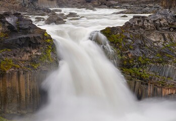 Aldeyjarfoss waterfall. The highlands of Iceland at the Sprengisandur slope. Europe, Iceland.
