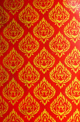 Fototapeta premium Thai traditional line on temple wall buddism style art