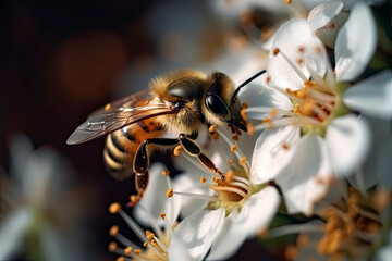 Bee on a flower. Macro shot. Shallow depth of field