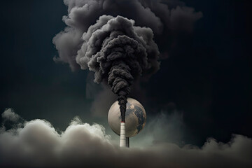 Earth with Air pollution crisis toxic sulfur smoke from coal power plant industrial carbon emit concept - obrazy, fototapety, plakaty