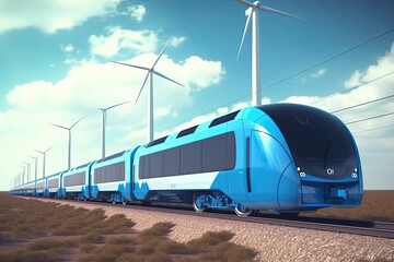 A hydrogen fuel cell train stands at the station