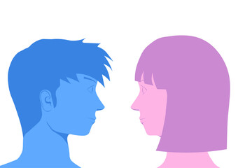 向かい合う男性と女性の横顔