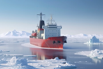 Icebreaker ship on the ice in the sea.,3d render