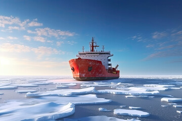 Icebreaker ship on the ice in the sea.,3d render