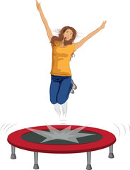 Girl jumping on the Trampoline, Newton's Third Law states that for every action, there is an equal and opposite reaction