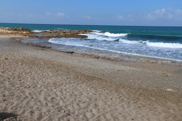 Coast of the Mediterranean Sea in northern Israel.