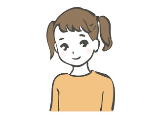 筆ペンで描いた笑顔の女の子の上半身イラスト