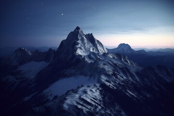 Fototapeta na wymiar Mountains in the evening with starry sky, Caucasus, Russia, Generative AI