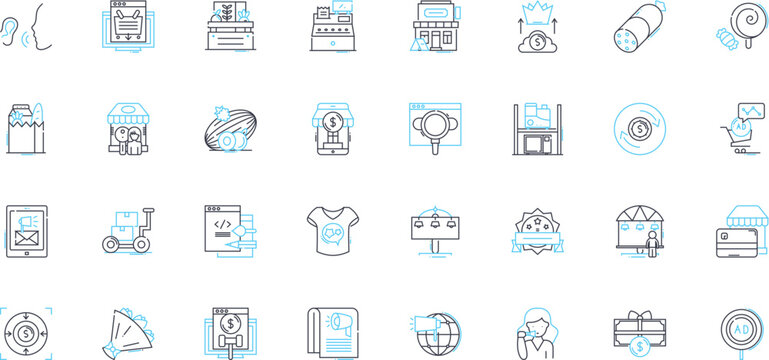 World trade linear icons set. Exports, Imports, Tariffs, Globalization, Mercantilism, Balance, Embargos line vector and concept signs. Sanctions,Trade war,Smuggling outline illustrations Generative AI