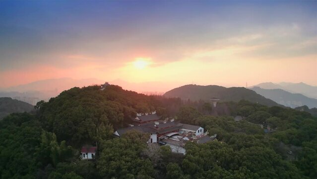 Taoist temple environment at the top of Mount Jingshan Park in Wenzhou, Zhejiang Province, China