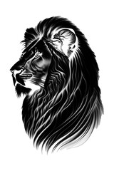 Charcoal Portrait Sketch drawing of a lion, Drawing of Lion, Engraving style Wild animals Vector illustration Portrait, , Lion Head profile, Lion Portrait isolated on a transparent background, Logo 
