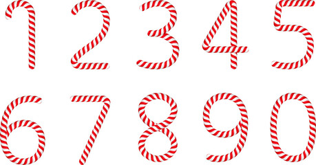 Set of numbers made of candy canes