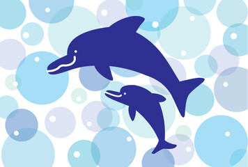 水の中のイルカの親子のポストカード
