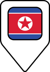 North Korea flag map pin navigation icon, square design.