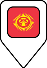 Kyrgyzstan flag map pin navigation icon, square design.