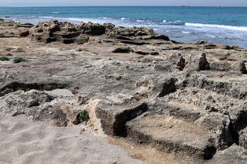 Coast of the Mediterranean Sea in northern Israel.