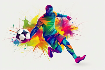 Fototapeta premium colorful abstract soccer player kicking the ball