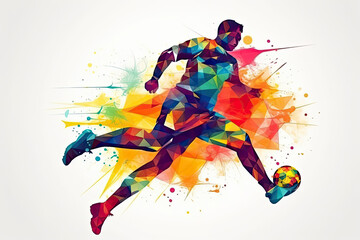 colorful abstract soccer player kicking the ball