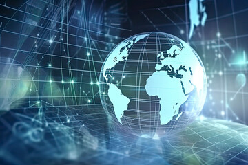 Double exposure of abstract creative financial chart hologram and world map on modern business