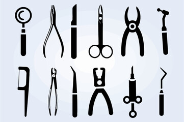 Medical forceps icons set. Simple set of medical dental equipment. Dental clinic signboard icons. Editable vector, easy to change color or size. eps 10.